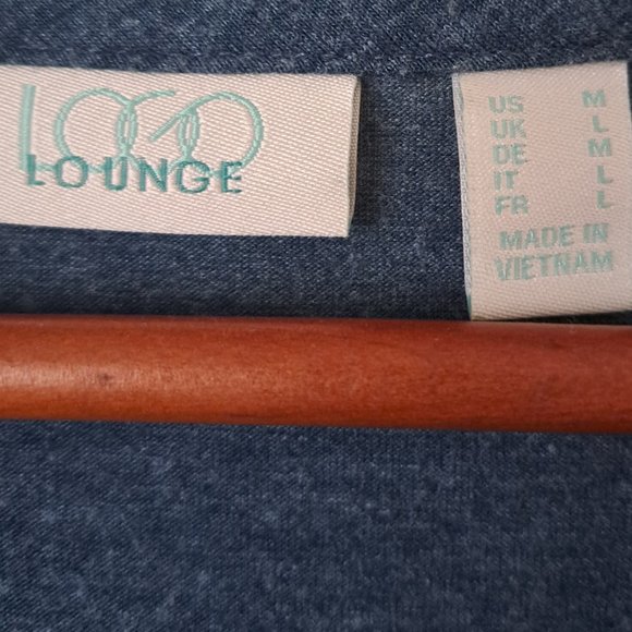 LOGO Lounge women's blue green LS gathered Waist knit midi length dress Sz M - Picture 7 of 7